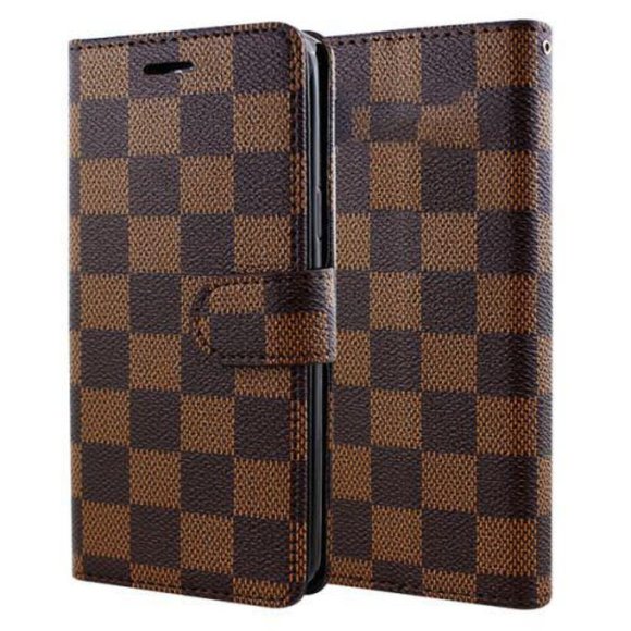 iPhone 13 models Valreda Luxion Brown Checker wallet case with credit card slot - Picture 1 of 1